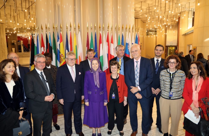 Welcoming Mrs Rajavi, leader of the PMOI in Strasbourg. Anthea has consistently spoken out about human rights abuses in Iran.